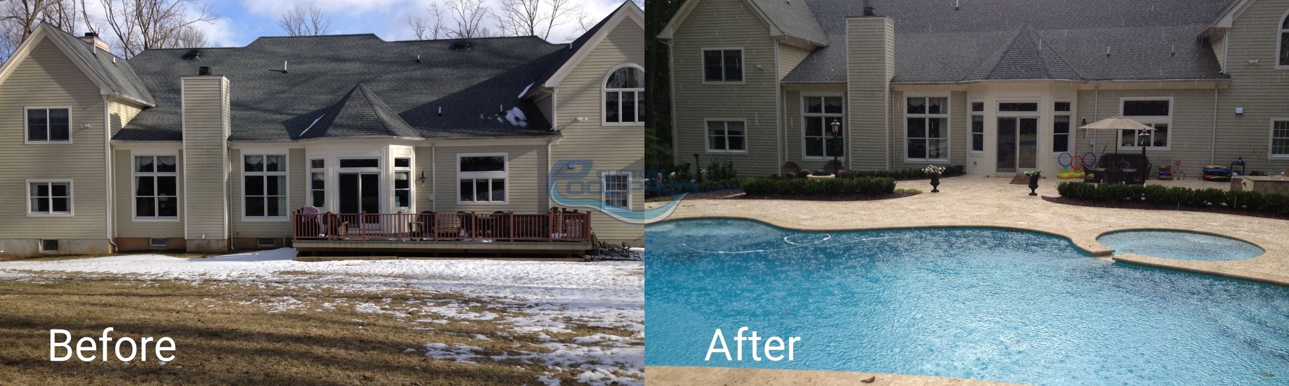 Before & after gunite pool installation in Watchung