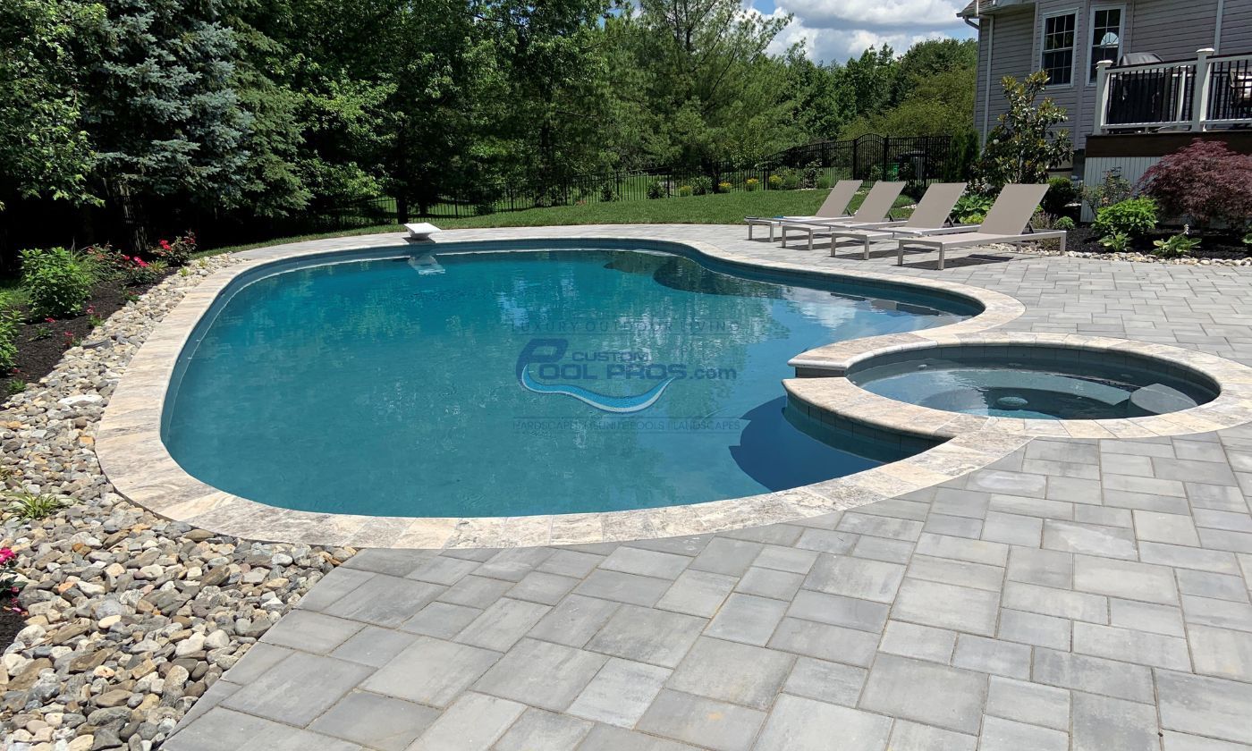 Flagstone Patio with Vinyl Inground Pools in Readington